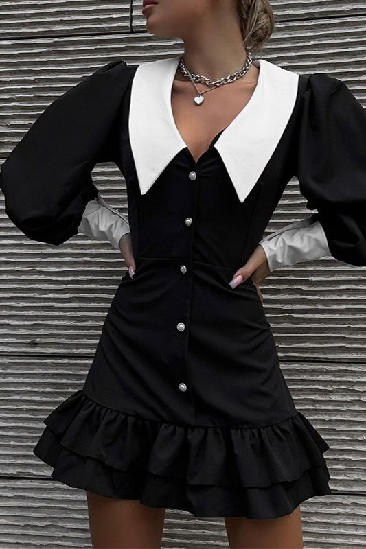 Color Block Collared Bodycon Mini Dress