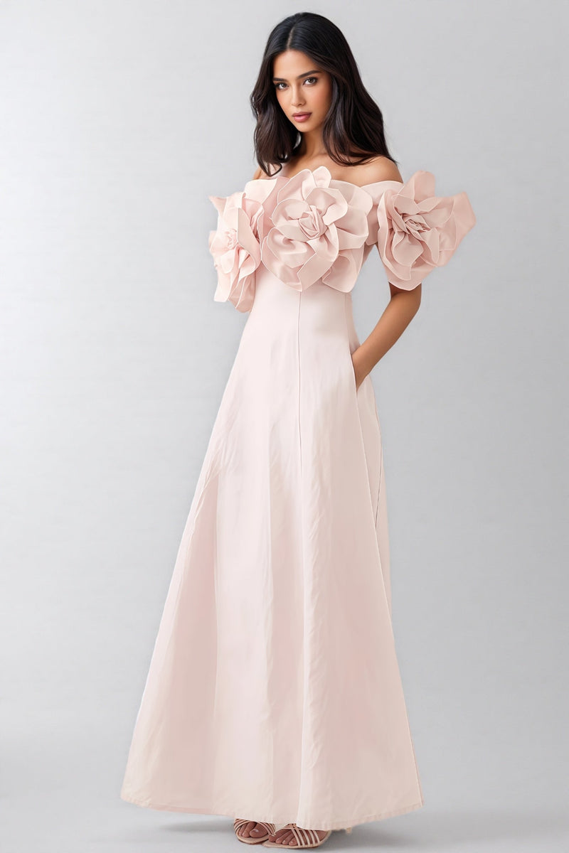 Alreem Pink Strapless 3d Maxi Dress