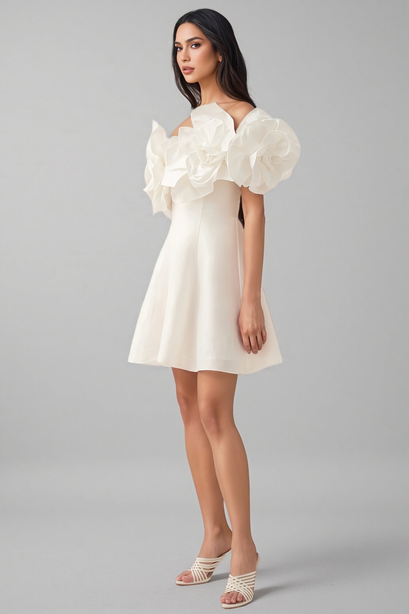 Evelyn White Oversized Applique Mini Dress
