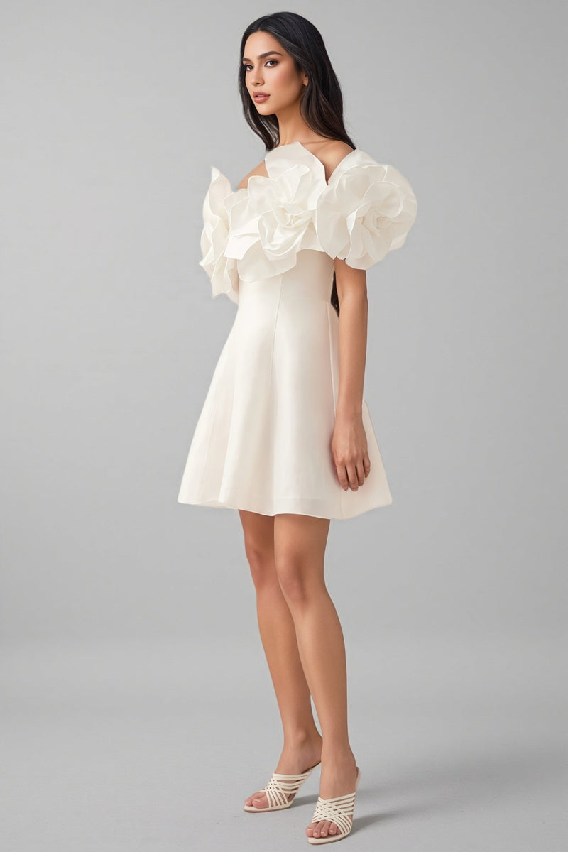 Evelyn White Oversized Applique Mini Dress