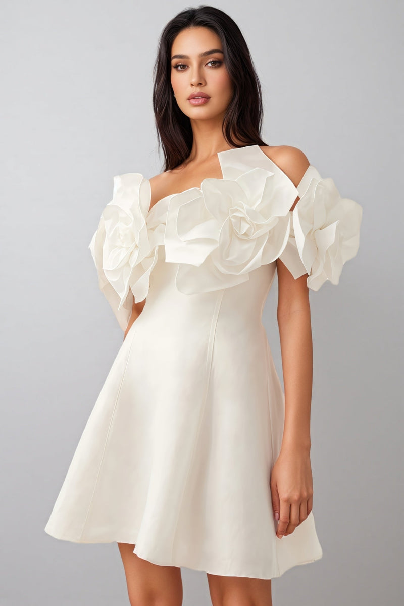 Evelyn White Oversized Applique Mini Dress
