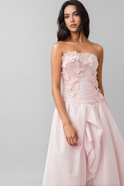 Eliahe Pink 3d Flower Split Maxi Dress