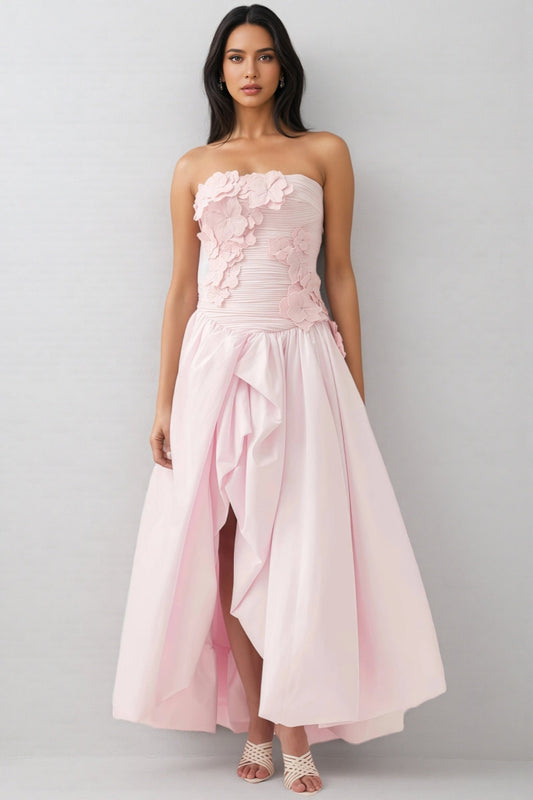 Eliahe Pink 3d Flower Split Maxi Dress