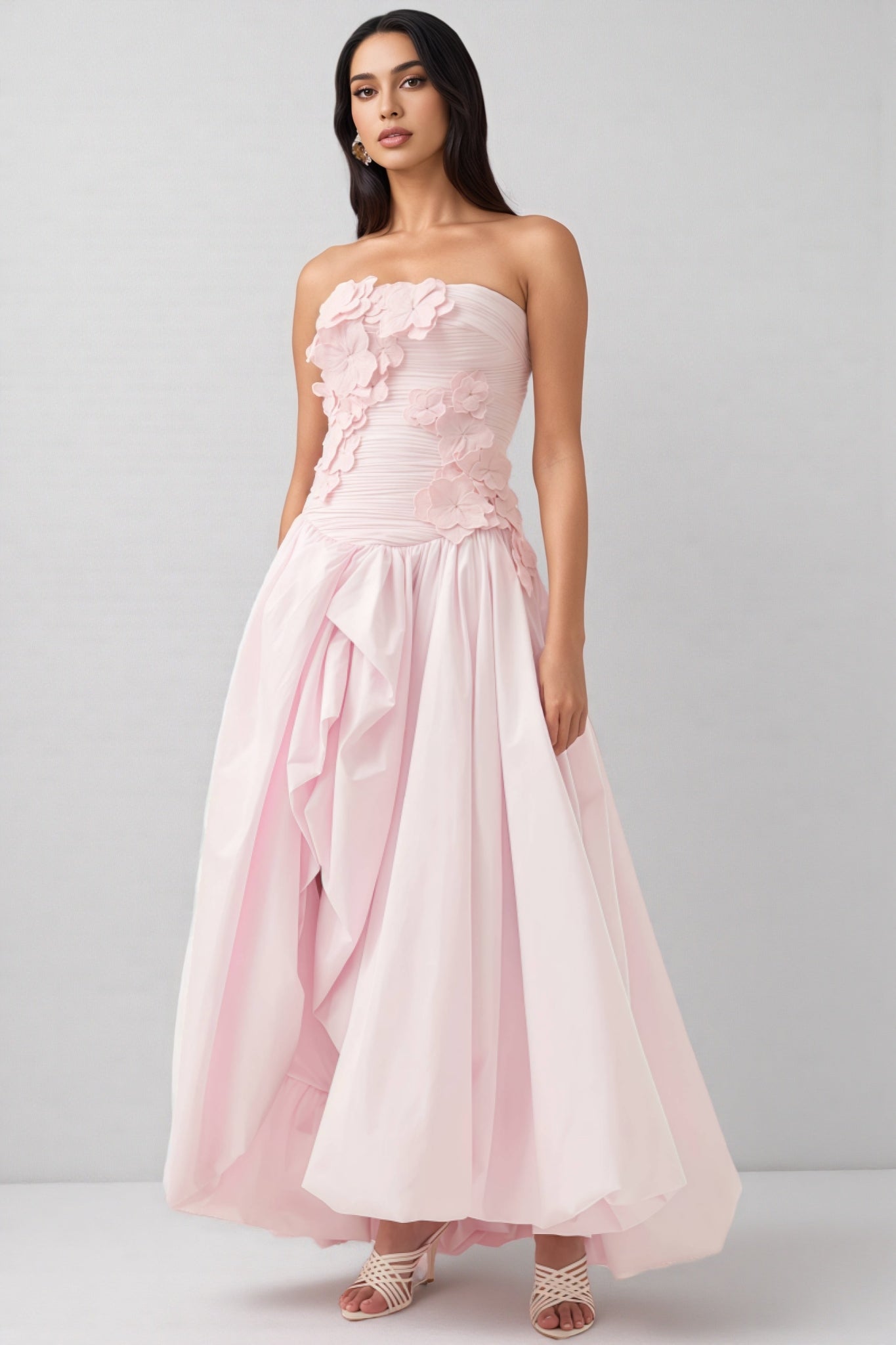 Eliahe Pink 3d Flower Split Maxi Dress