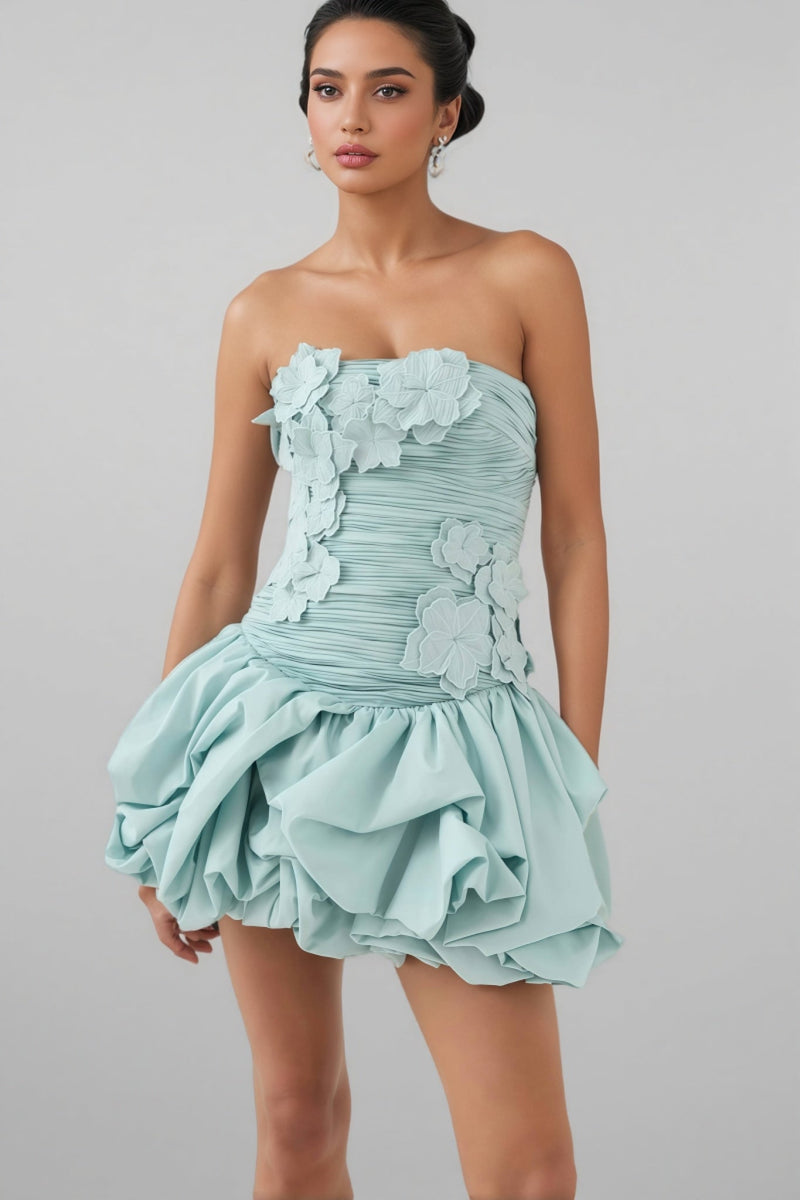 Rylerd Strapless 3d Flower Puff Mini Dress