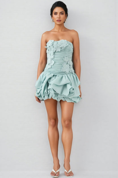 Rylerd Strapless 3d Flower Puff Mini Dress