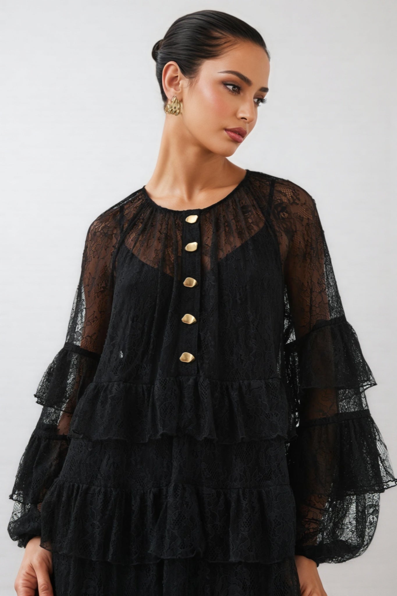 Varekx Black Round Neck Lace Maxi Dress