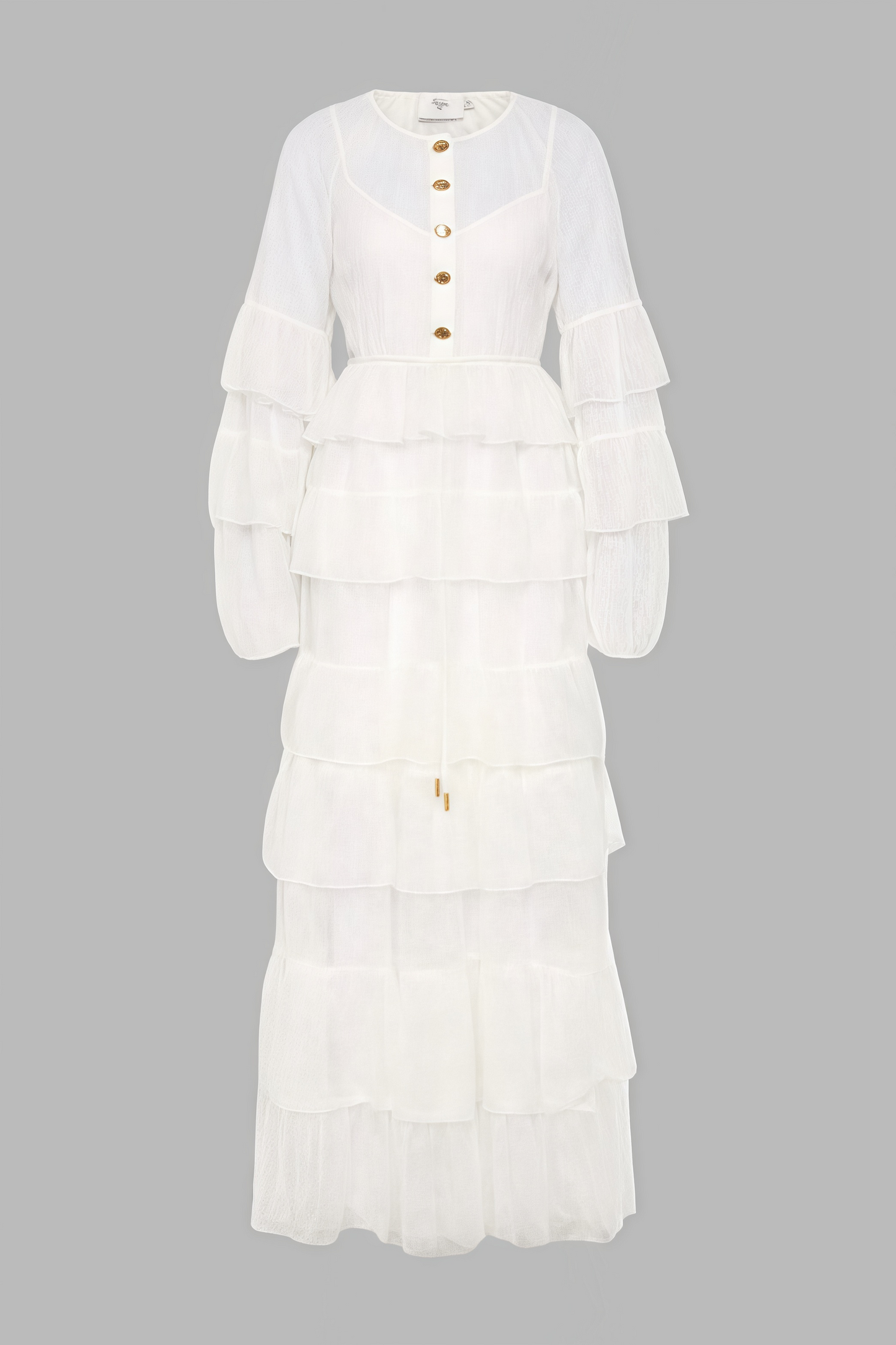 Wintk White Round Neck Lace Maxi Dress