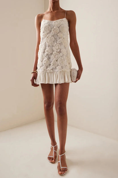 Beverly Applique Pleated Chiffon Mini Dress