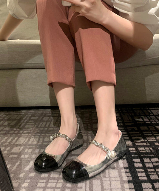 Splicing Flat Feet Shoes Silver Faux Leather Buckle Strap