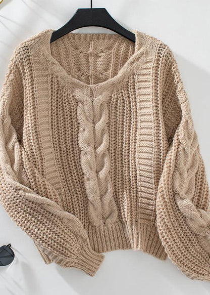 Cozy Cable Knit Lantern Sleeve Sweater - Soft Chunky Knit for Autumn/winter