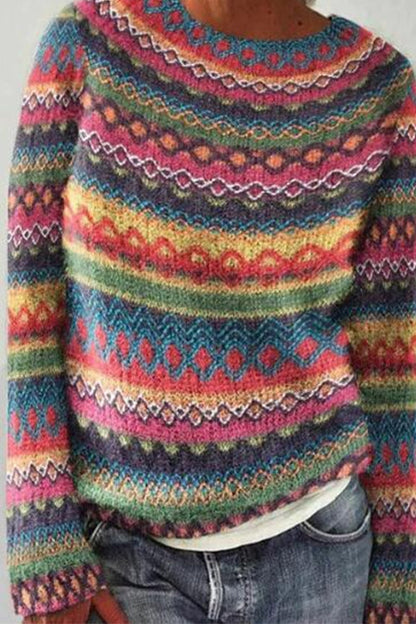 Moxidress Crewneck Vibrant Rainbow Chunky Knit Sweater(in 4 Patterns)