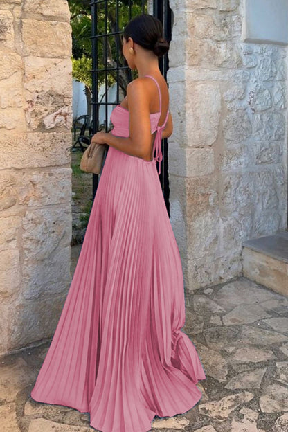 Halterneck Cutout Pleated Maxi Dress