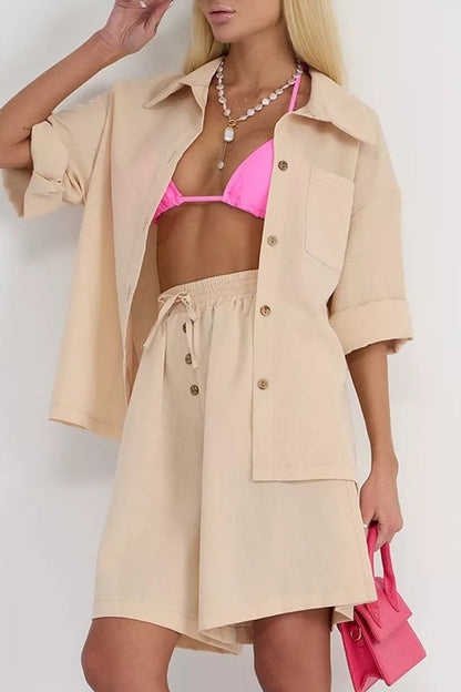 Color Shirt Single-breasted Bermuda Shorts Set
