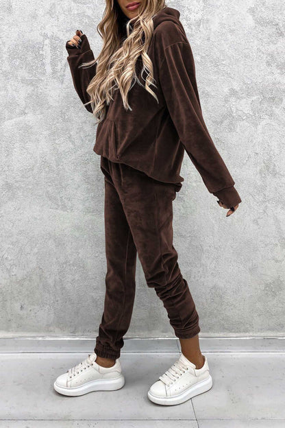 Velour Color Hoodie Long Pants Set