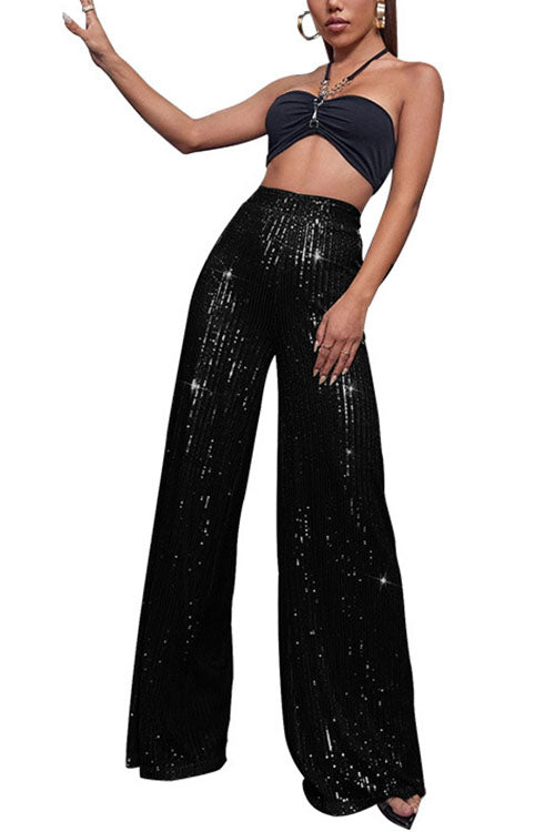 Sparkly Elastic Waist Wide Leg Sequin Pants