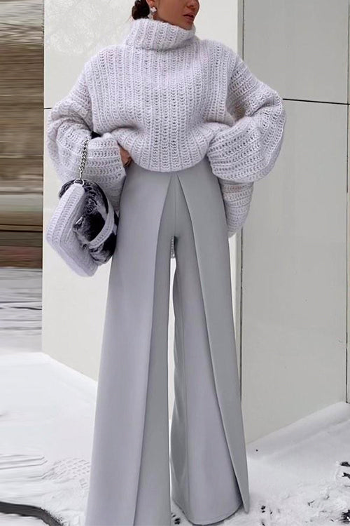 Turtleneck Drop Shoulder Fluffy Pullover Sweater