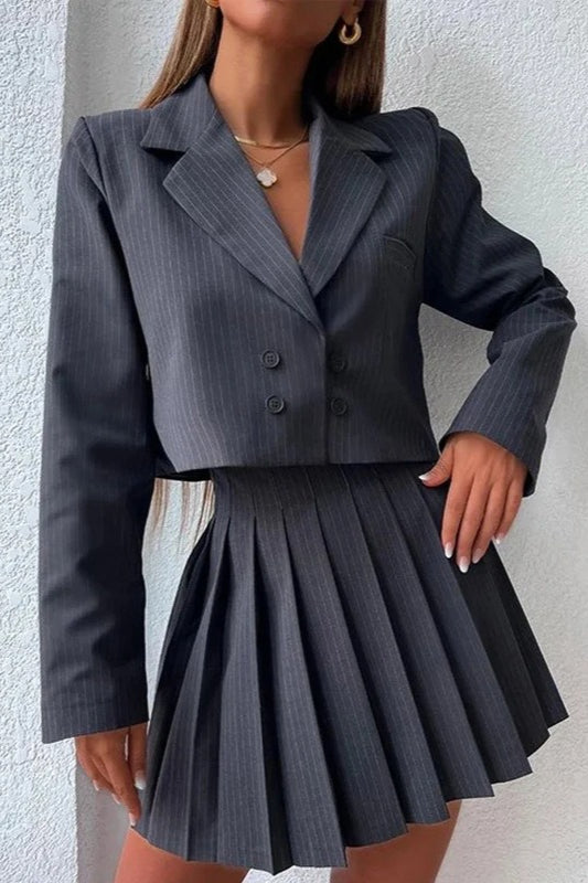 Preppy Blazer Mini Skirt Two Piece Set