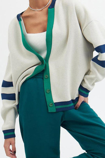 Striped Colorblock Button Cardigan Sweater
