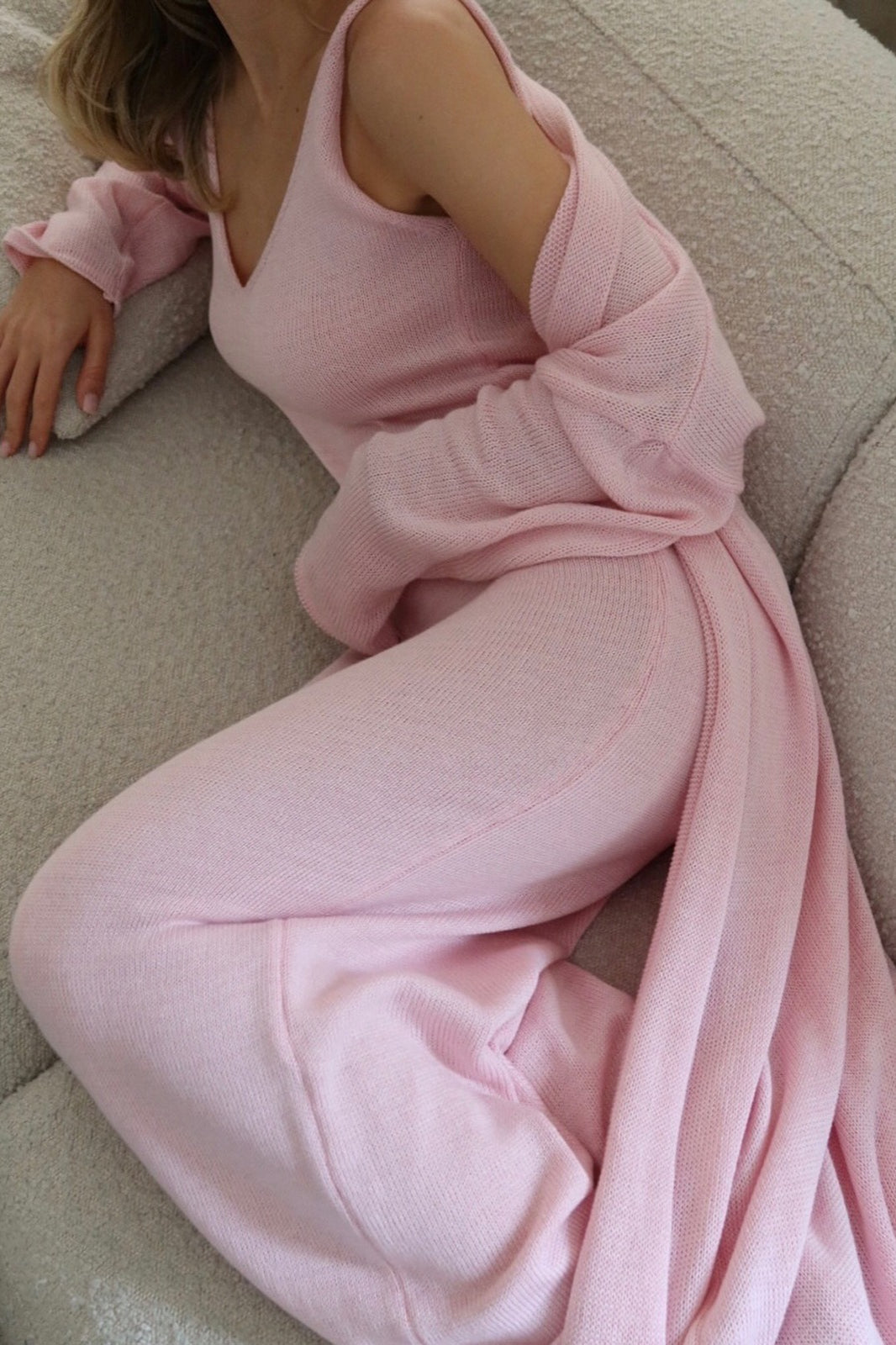 V Neck Cotton Knit Bodycon Two Piece Set