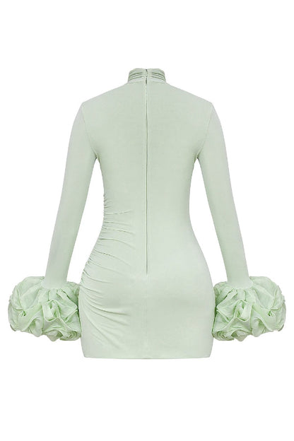 Ruffled Patchwork Long Sleeve High Neck Mini Dress