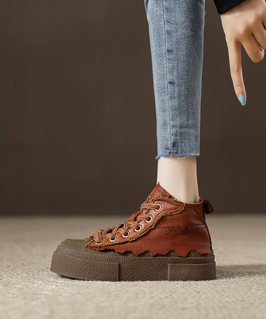 Retro Chocolate Lace Up Platform Flat Shoes for
