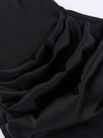 Satin Bandeau Splice Slim Maxi Dress With Corset Ruched