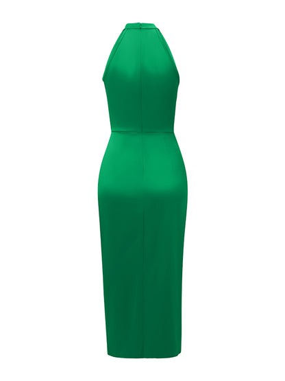 Loose Sleeveless Hollow Pleated Color Split-joint Stand Collar Midi Dresses
