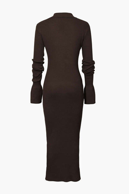 Color Shell Sleeve Ribbed Buttons Down Maxi Dress