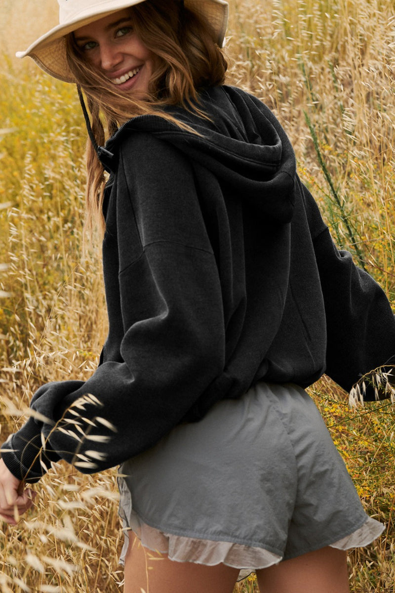 Plain Cropped Zipper Sporty Sweatshirt
