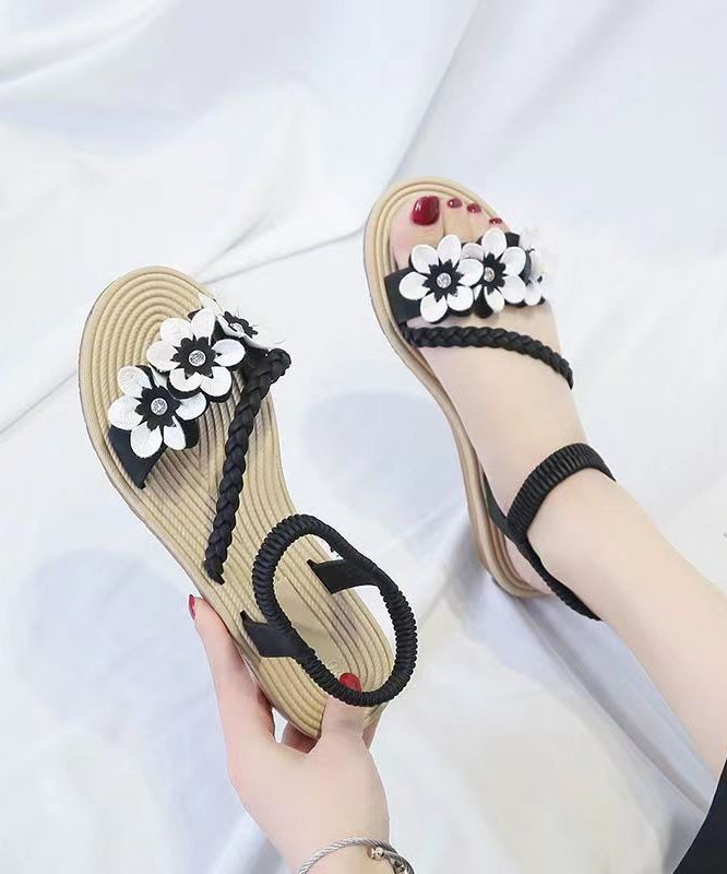Black Flat Sandals Peep Toe Soft Splicing