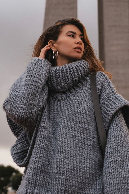 Patchwork Chunky Fluffy Turtleneck Sweater