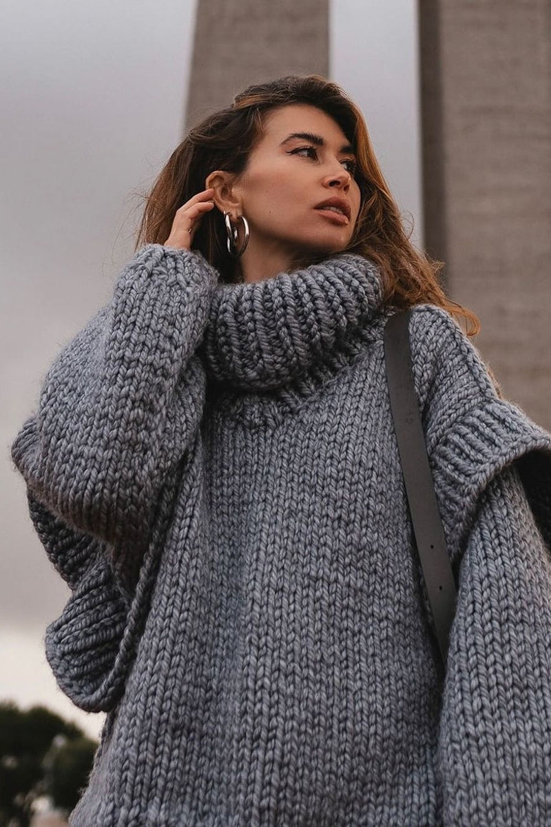 Patchwork Chunky Fluffy Turtleneck Sweater