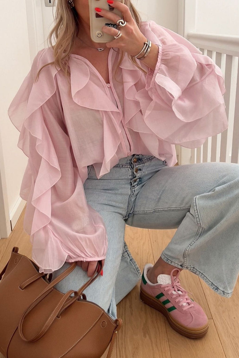 Ruffle V Neck Commuter Blouse