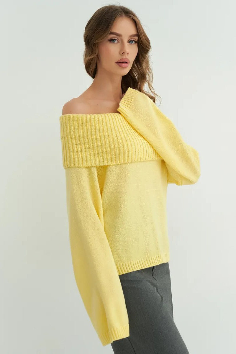 Color Off Shoulder Knitted Sweater