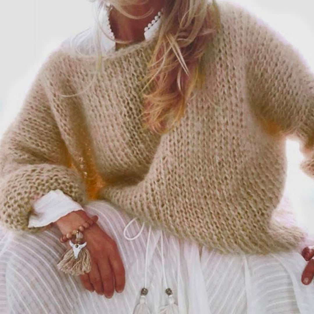 Boat Neck Fluffy Knitting Sweater