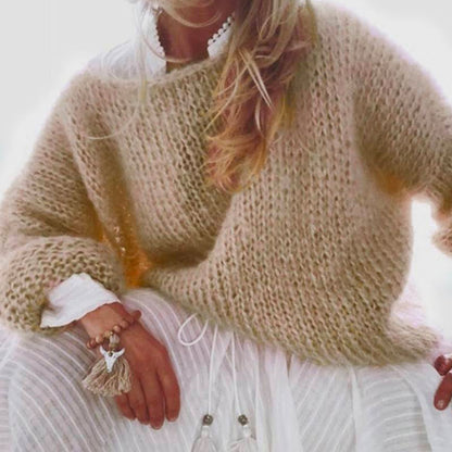 Boat Neck Fluffy Knitting Sweater