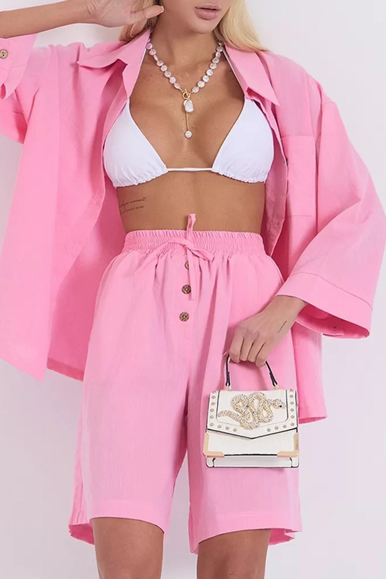 Color Shirt Single-breasted Bermuda Shorts Set