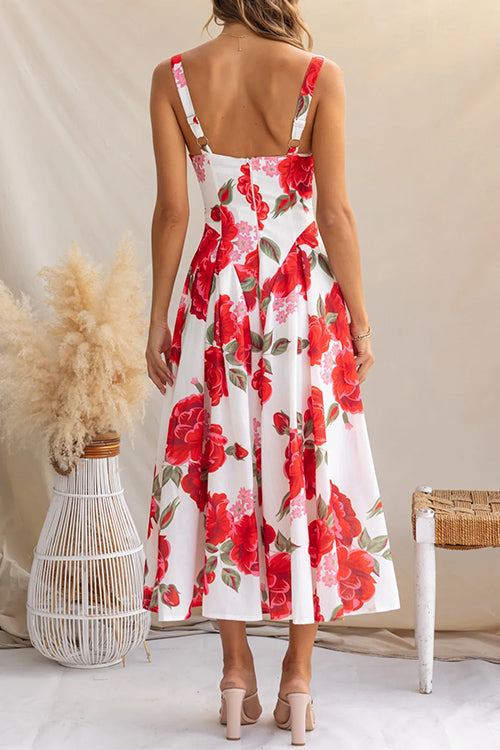 Adjustable Strap Print Swing Midi Dress