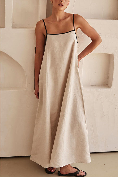 Adjustable Strap Backless Cotton Linen Maxi Dress