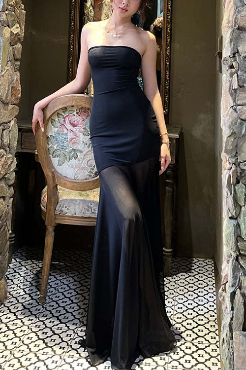 Moxidress Strapless Mesh Splice Bodycon Maxi Dress