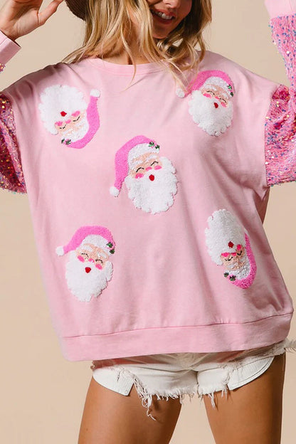 Christmas Loose Round Neck Sequined Sleeve Sweatshirt