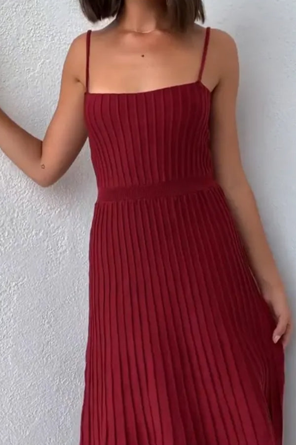 Tube Top Slim High Waist Sling Knitted Dress Seaside Vacation Pleated Long Skirt