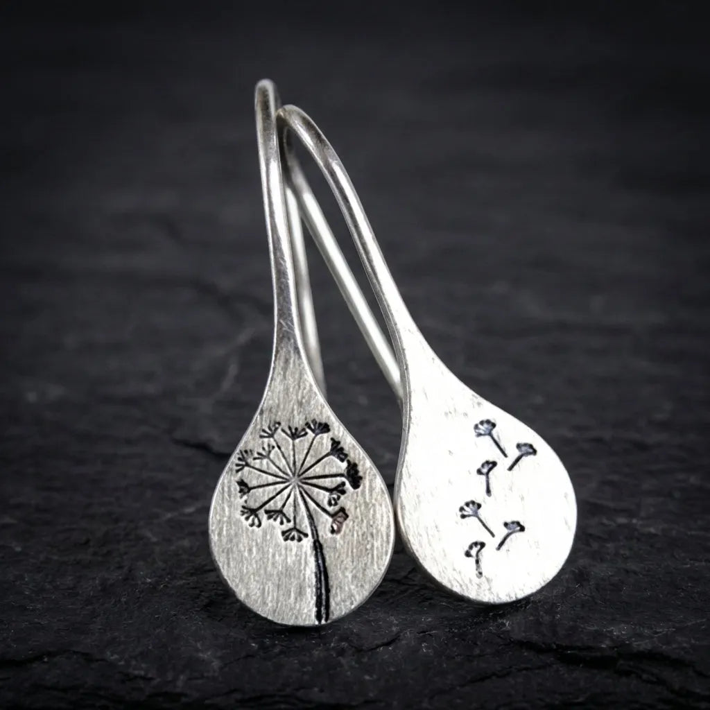 925 Sterling Silver Dandelion Leaf Earrings