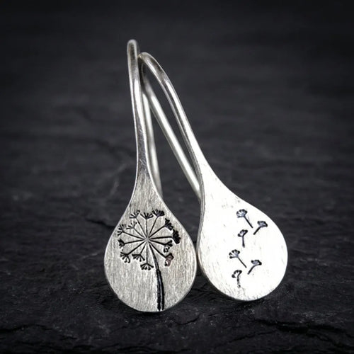 925 Sterling Silver Dandelion Leaf Earrings