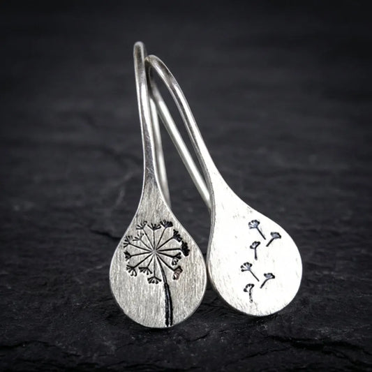925 Sterling Silver Dandelion Leaf Earrings