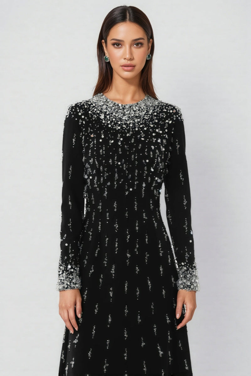 Jarety Long Sleeve Beaded Maxi Dress