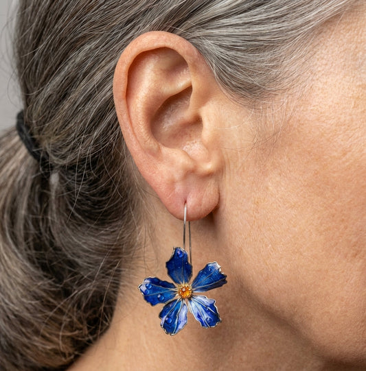 Blooming Blue Flower Earrings
