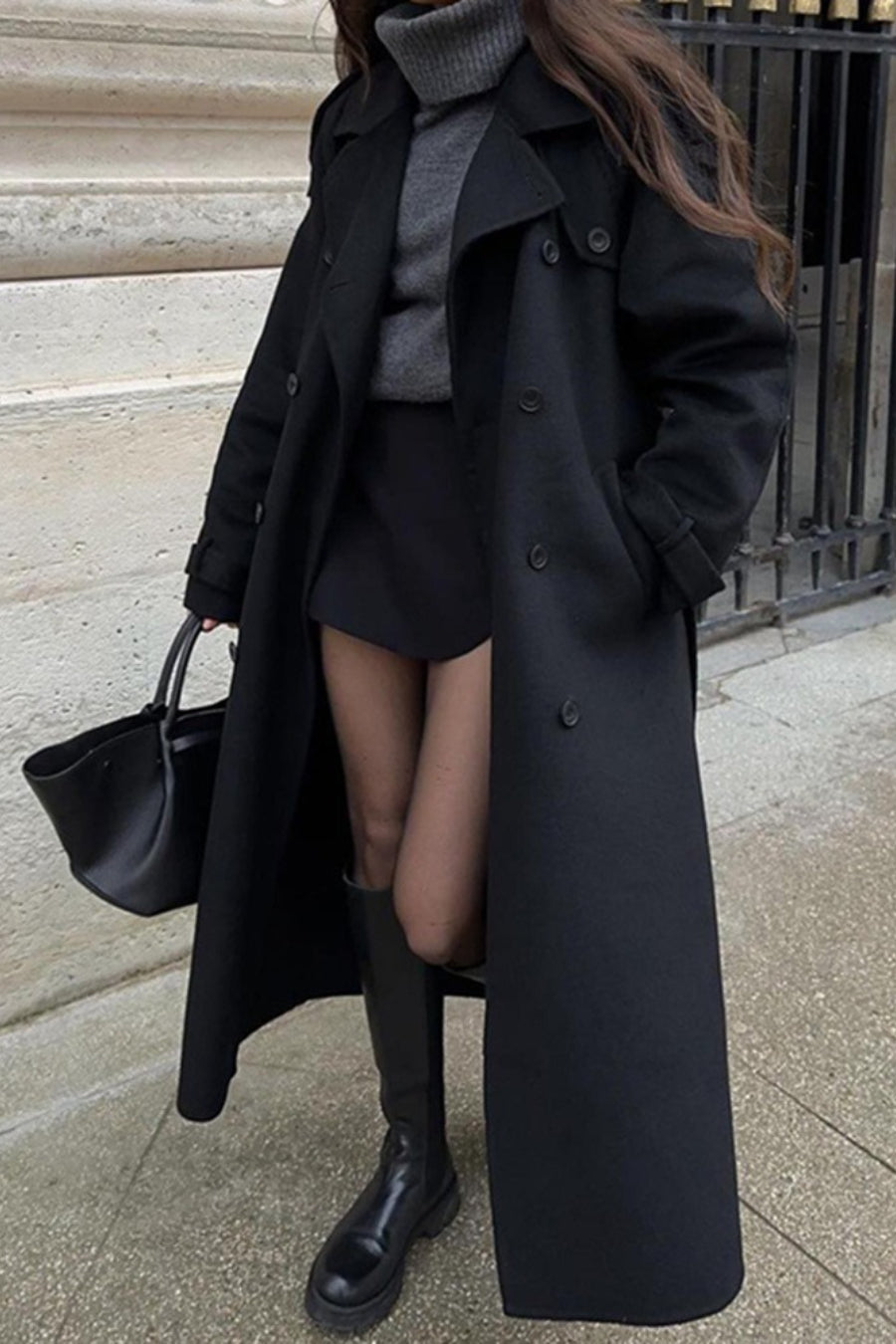 Color Long Sleeve Trench Overcoat