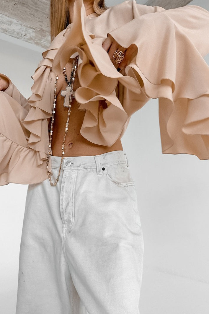 Ruffle Trim Button Blouse